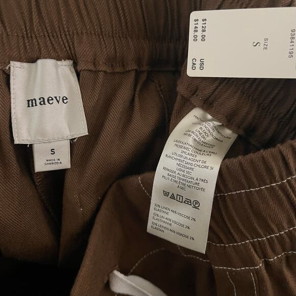 NEW Anthropologie Maeve La Ponche Linen Blend Wide-Leg Pants Brown - Size S - Picture 6 of 6